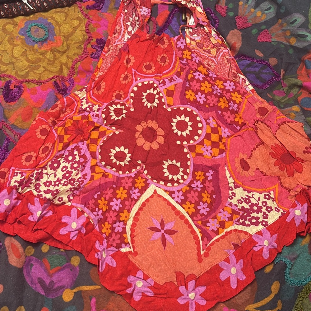 Free People Red and Pink Floral Tank Top